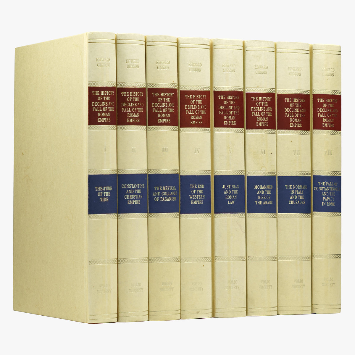 GIBBON, Edward (1737–1794). The History of the Decline and Fall of the Roman Empire (The Folio Society, London, 1983–1990), 8 vols.