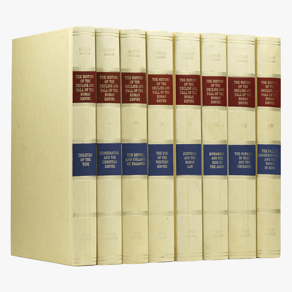 GIBBON, Edward (1737–1794). The History of the Decline and Fall of the Roman Empire (The Folio Society, London, 1983–1990), 8 vols.
