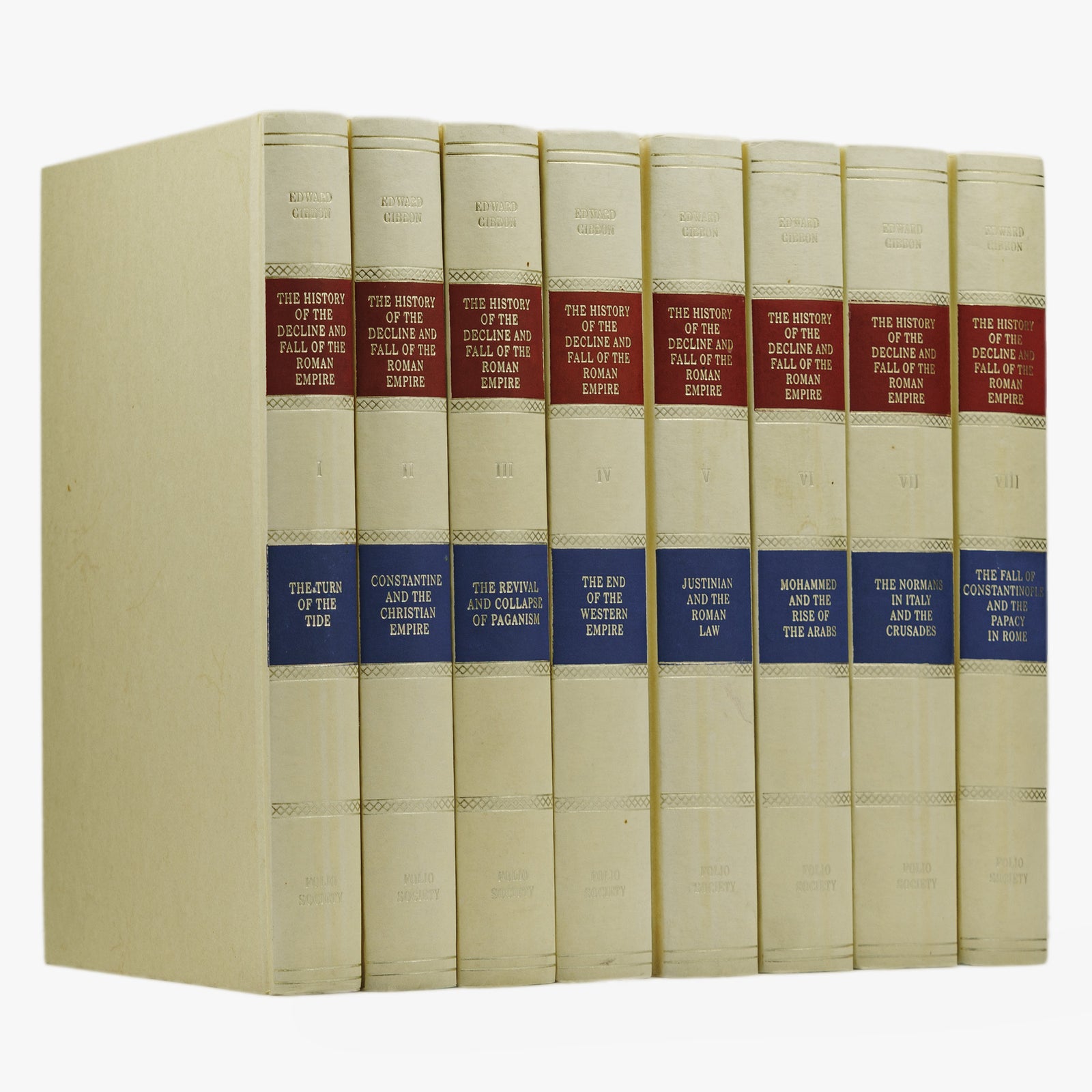 GIBBON, Edward (1737–1794). The History of the Decline and Fall of the Roman Empire (The Folio Society, London, 1983–1990), 8 vols.