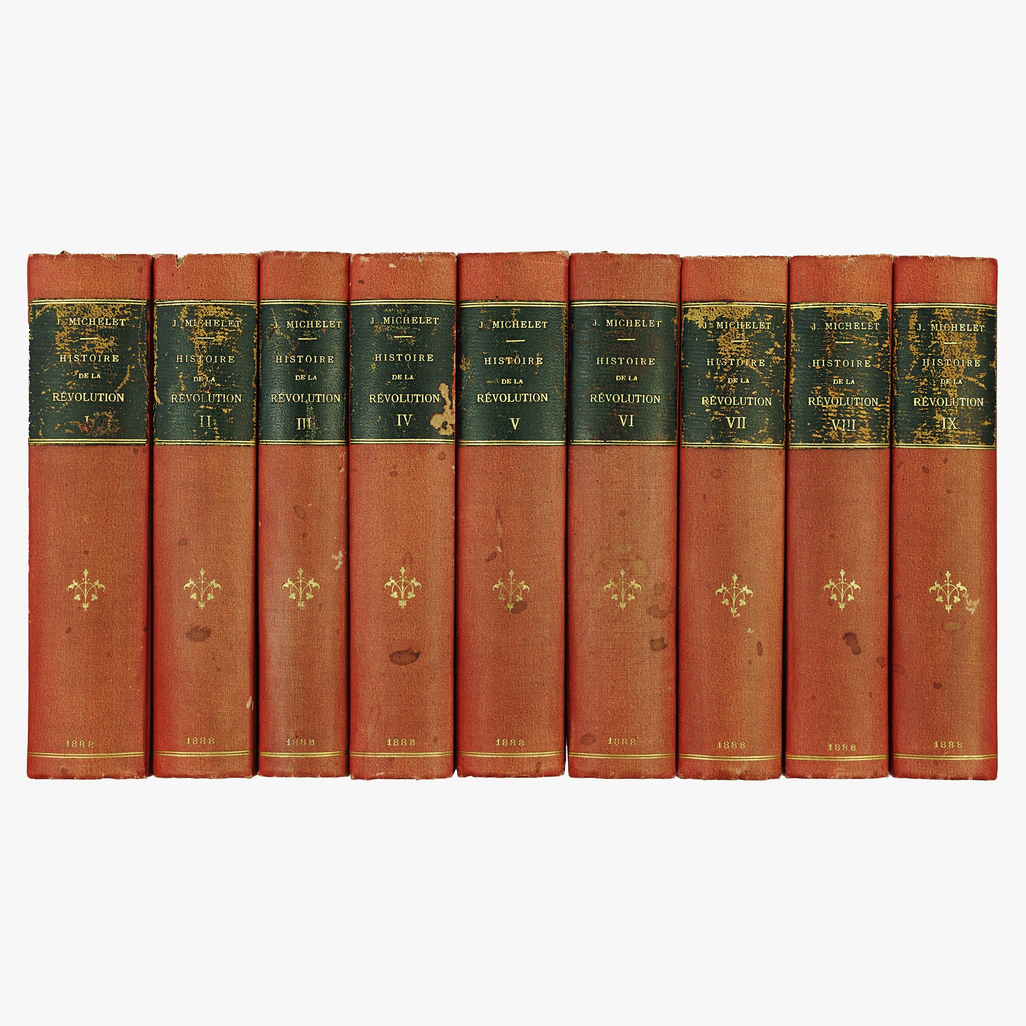Michelet — Histoire de la Révolution française (Lemerre, 1888), 9 vols. Livros físicos. Coleção completa. Encadernação editorial.