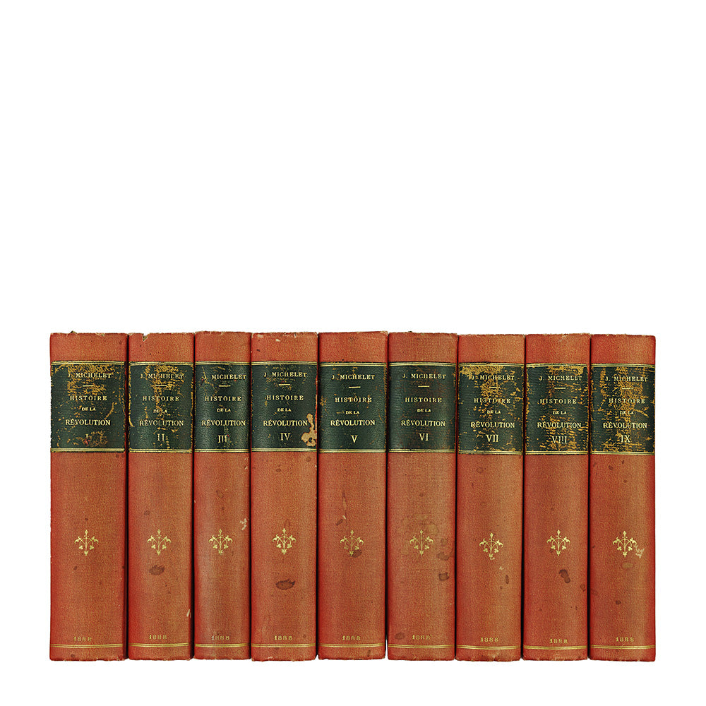 Michelet — Histoire de la Révolution française (Lemerre, 1888), 9 vols. Livros físicos. Coleção completa. Encadernação editorial.
