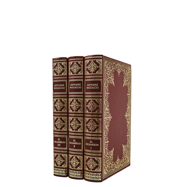 Giovanni Boccaccio — El Decameron (Círculo de Amigos de la Historia, 1973), 3 volumes. Livros físicos. Encadernação editorial com douração.