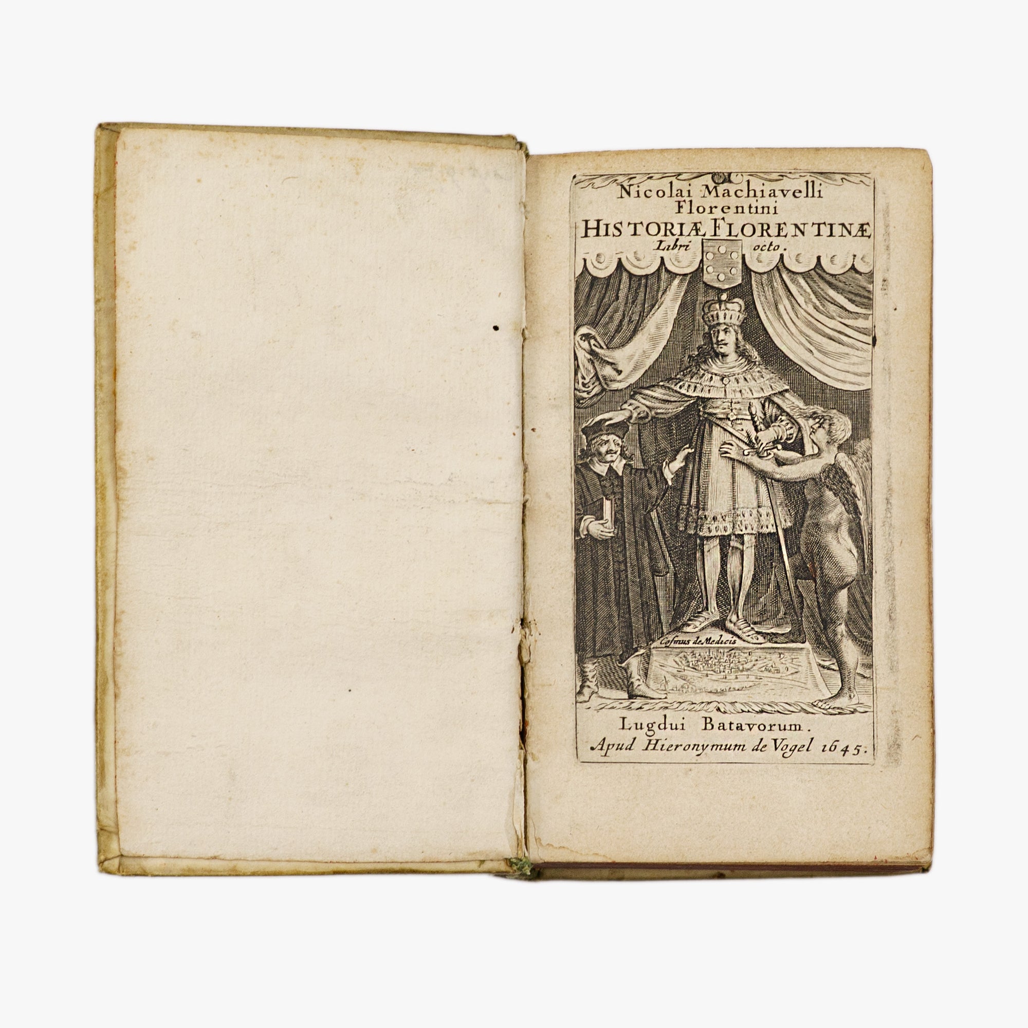 Nicolai Machiavelli — Historiae Florentinae (De Vogel, Leiden, 1645). Século XVII. Livro físico raro.
