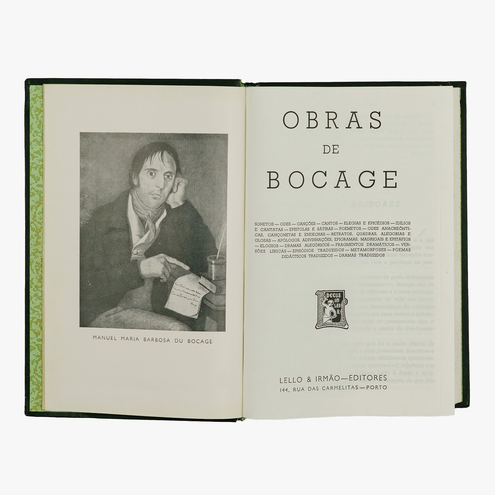 Manuel Maria Barbosa du Bocage — Obras de Bocage (Lello & Irmão, 1968). Livro físico.