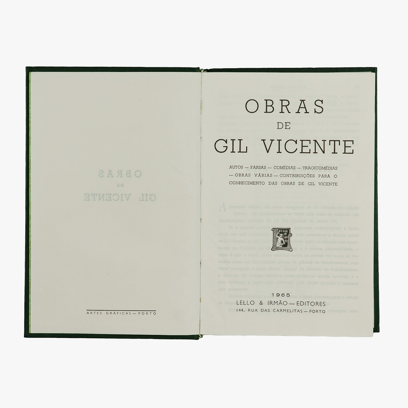 Obras de Gil Vicente (Lello & Irmão Editores, 1965). Livro físico em edição comemorativa.