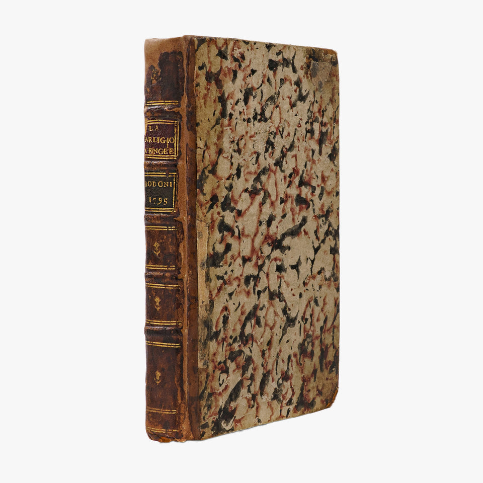 Cardeal de Bernis — La Religion vengée (Parma, Bodoni, 1795). 1ª (primeira) edição bodoniana. Encadernação coeva em meio couro com douração. 
