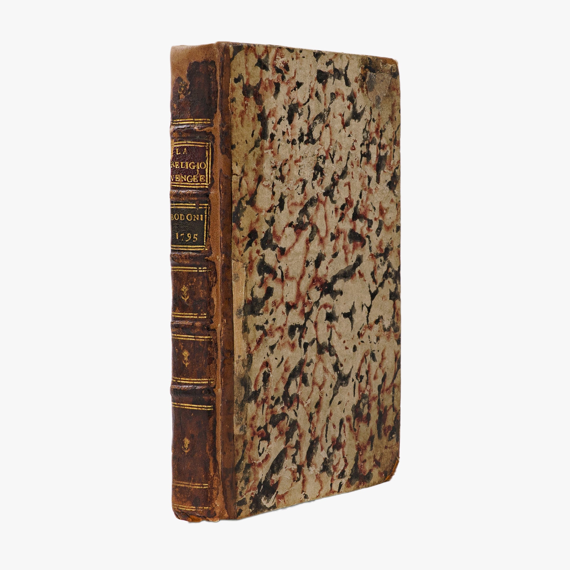 Cardeal de Bernis — La Religion vengée (Parma, Bodoni, 1795). 1ª (primeira) edição bodoniana. Encadernação coeva em meio couro com douração. 