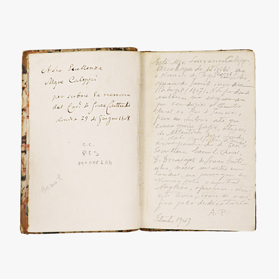 Cardeal de Bernis — La Religion vengée (Parma, Bodoni, 1795). 1ª (primeira) edição bodoniana. Encadernação coeva em meio couro com douração. Com dedicatória.