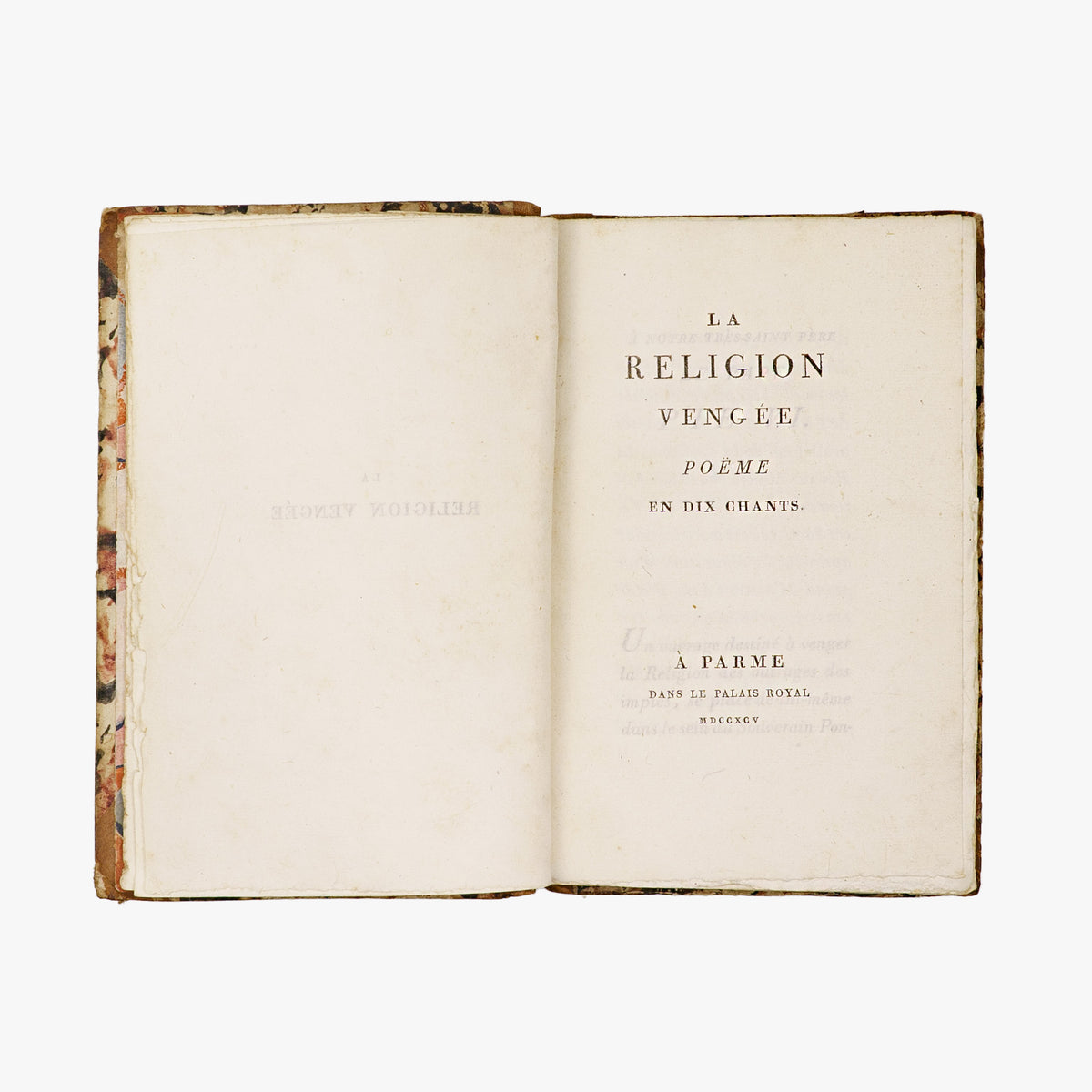 Cardeal de Bernis — La Religion vengée (Parma, Bodoni, 1795). 1ª (primeira) edição bodoniana. Encadernação coeva em meio couro com douração. 