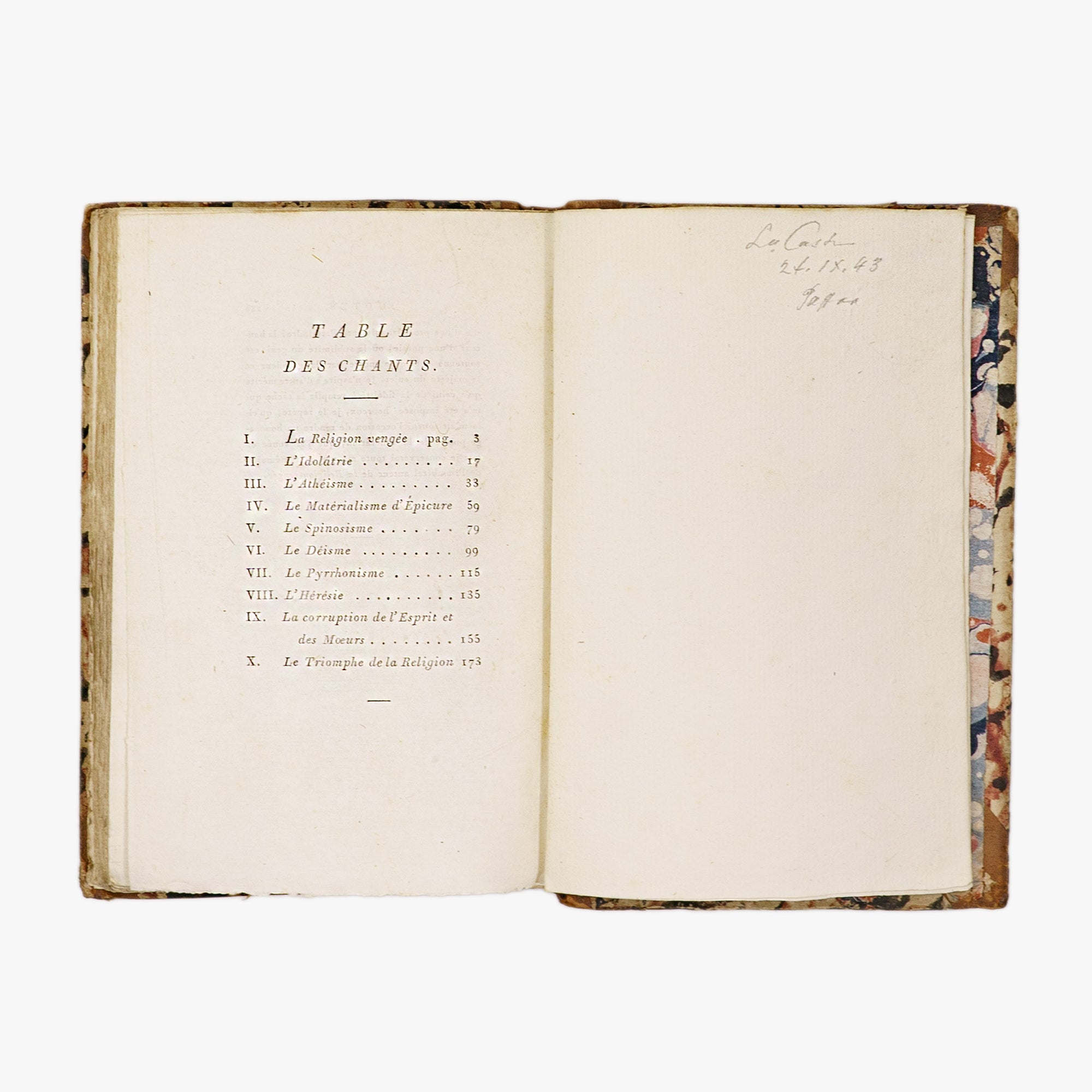 Cardeal de Bernis — La Religion vengée (Parma, Bodoni, 1795). 1ª (primeira) edição bodoniana. Encadernação coeva em meio couro com douração. 