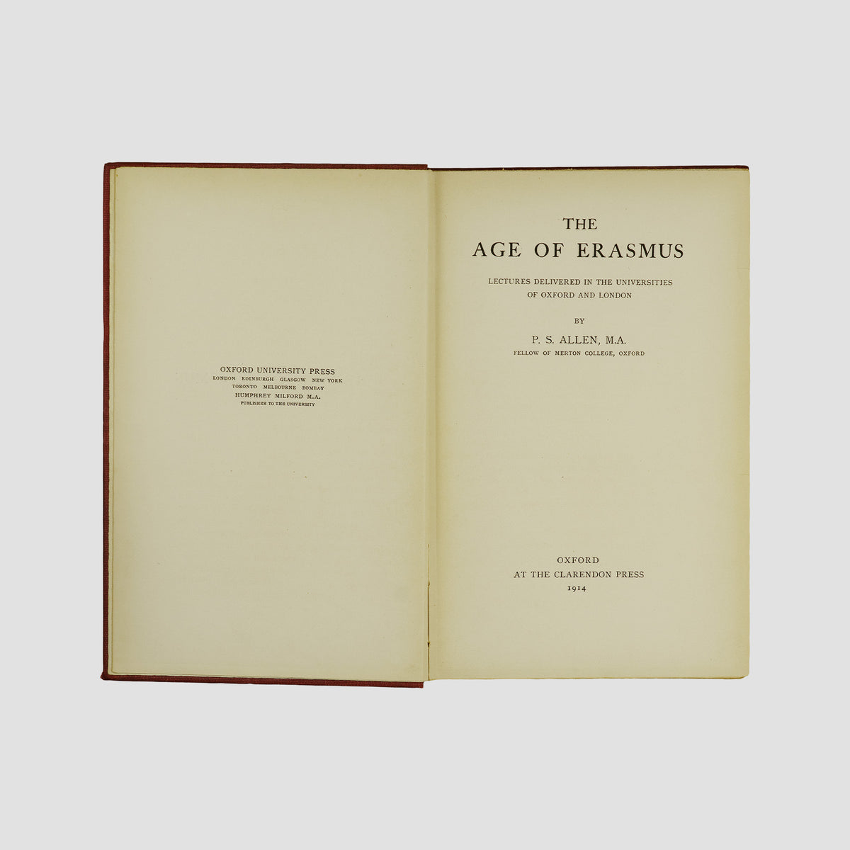 livro The Age of Erasmus de Percy Stafford Allen primeira edição 1914