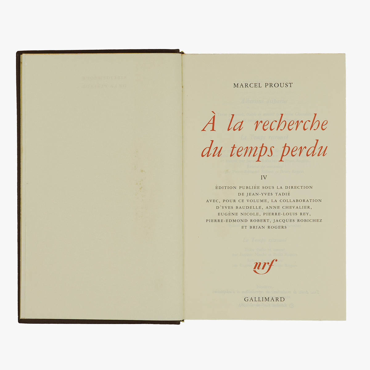 PROUST, Marcel (1871–1922). À la recherche du temps perdu (Gallimard, Paris, 1987–1989), 4 vols.
