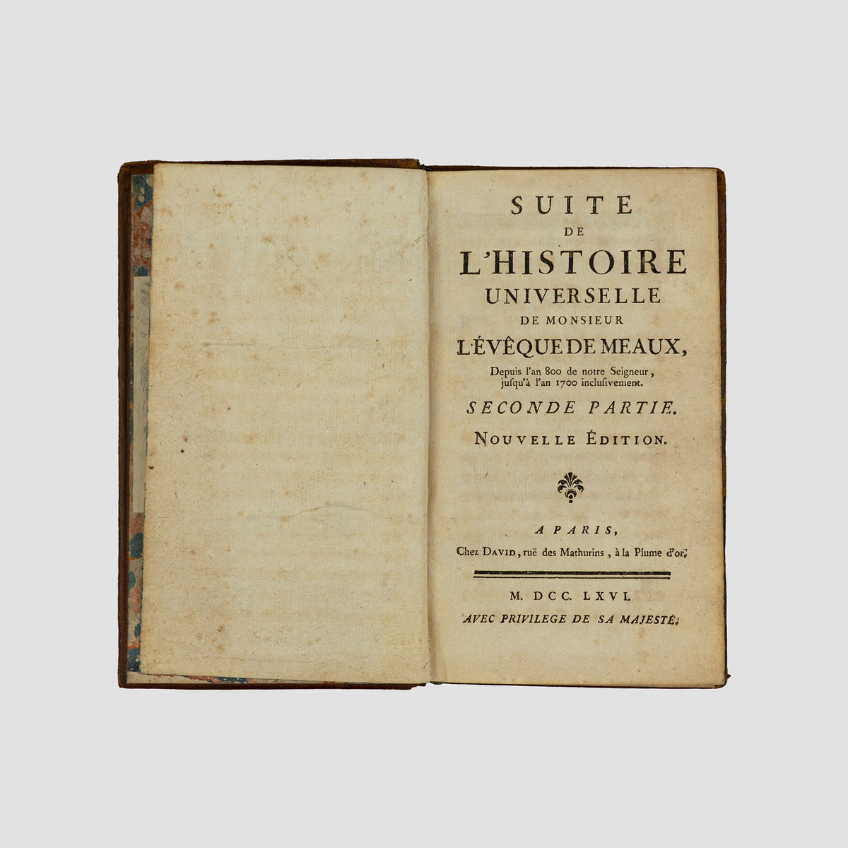 BOSSUET, Jacques-Bénigne (1627–1704); ANÔNIMO [séc. XVIII]. Discours sur l’Histoire Universelle; Suite de l’Histoire Universelle (David, Paris, 1766).