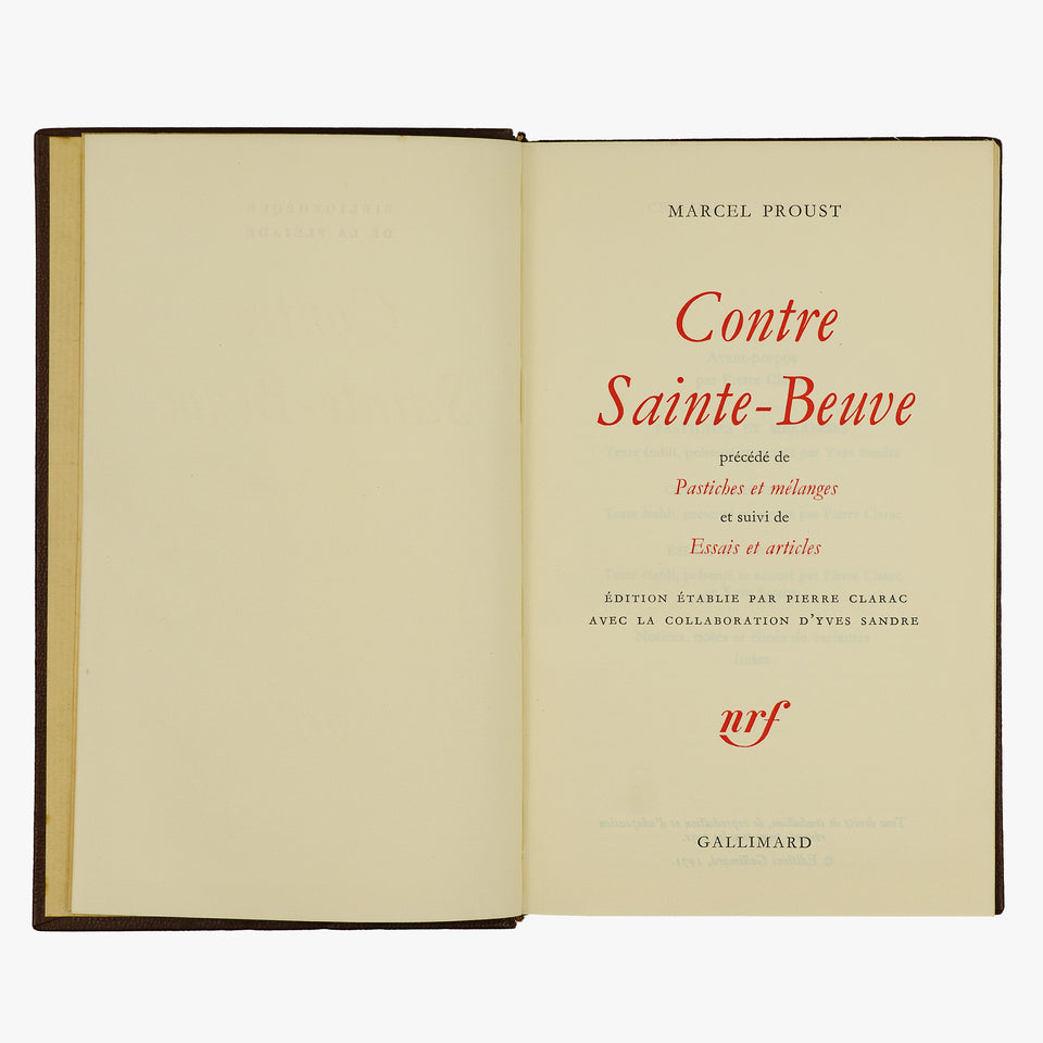 PROUST, Valentin Louis Georges Eugène Marcel (1871–1922). Contre Sainte-Beuve (Gallimard, Paris, 1971).