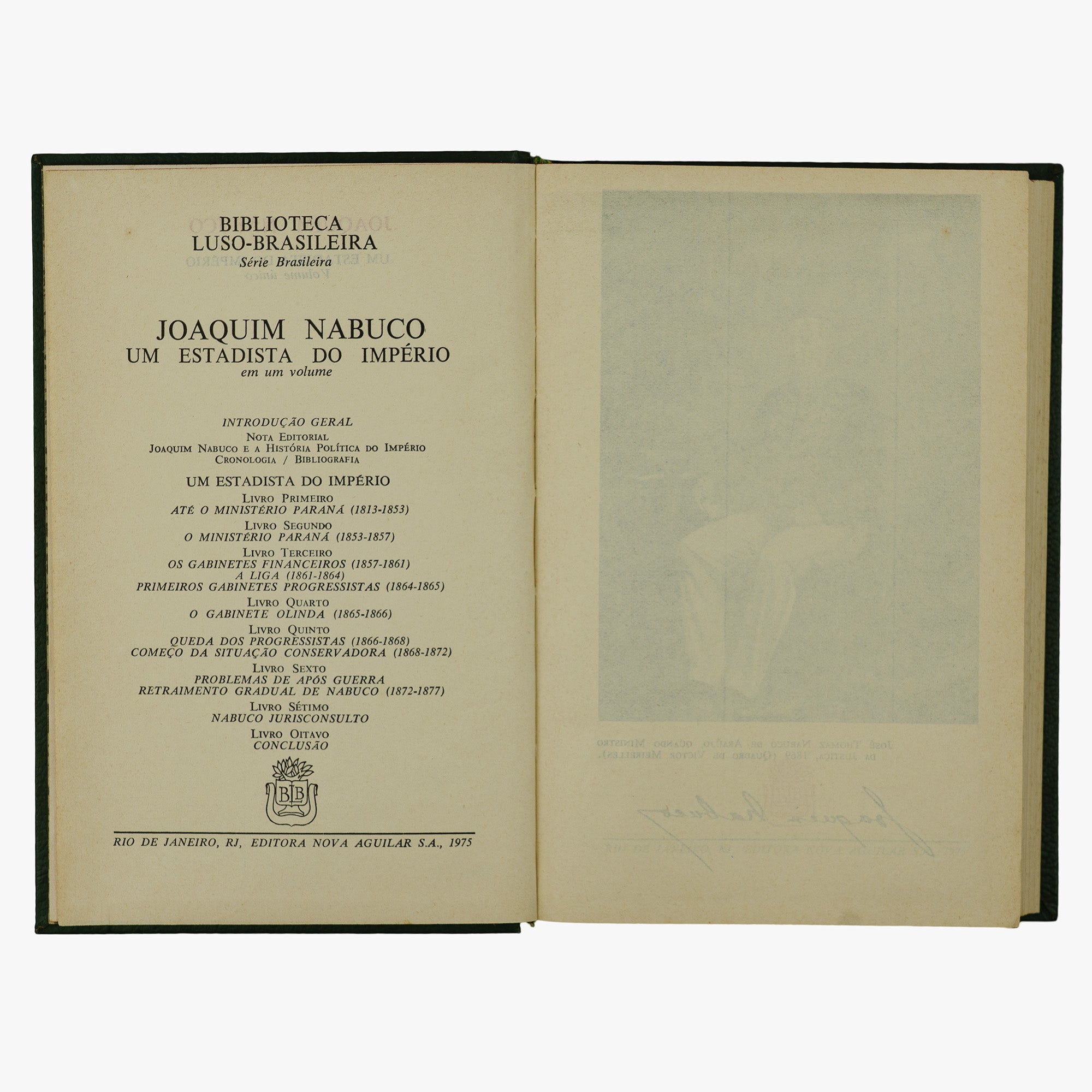 Joaquim Nabuco — Um Estadista do Império (Editora Nova Aguilar, 1975). Livro físico. Capa de couro com douração.