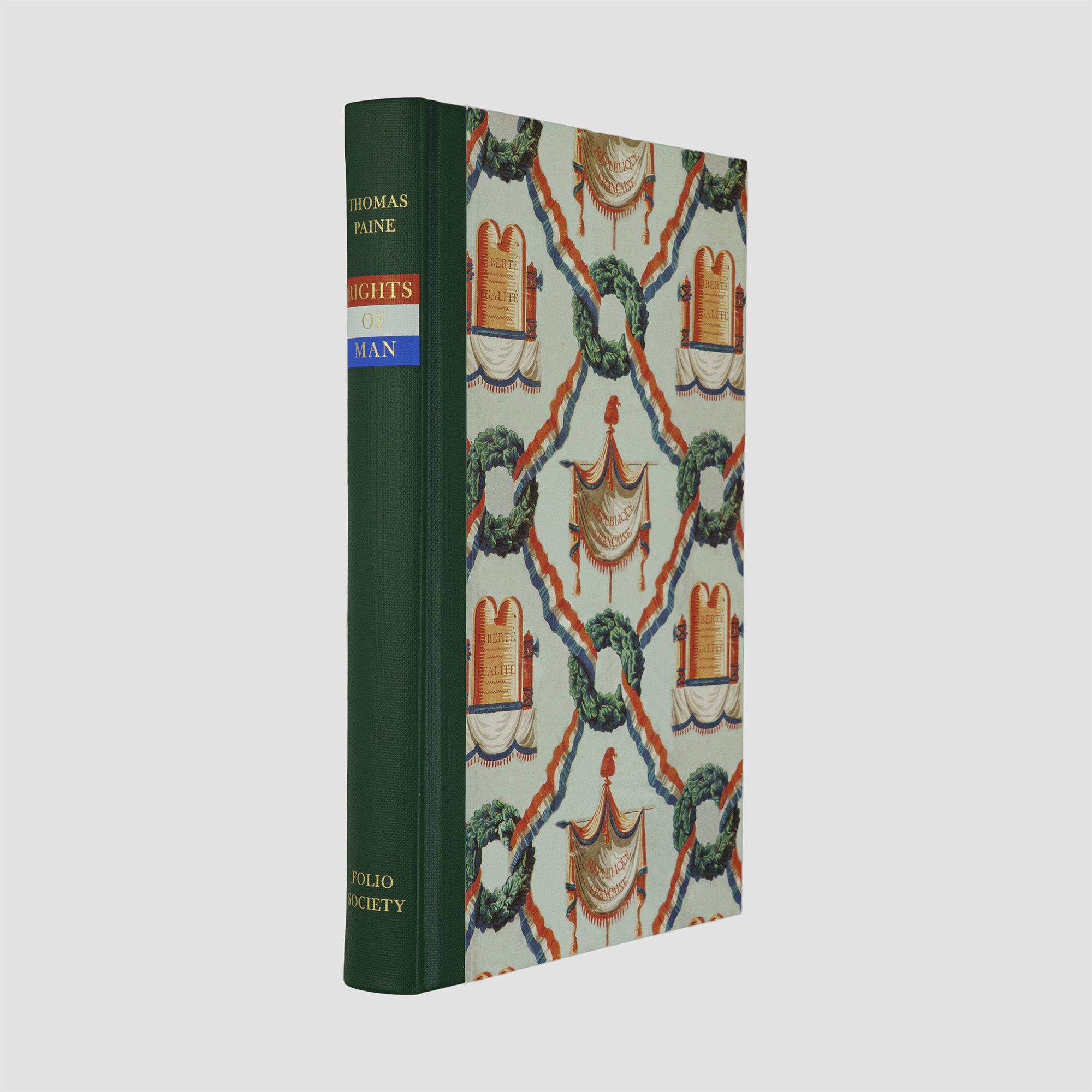 livro Rights of Man de Thomas Paine edição Folio Society 2007. Hero com capa ilustrada e lombada verde com descrição em dourado.