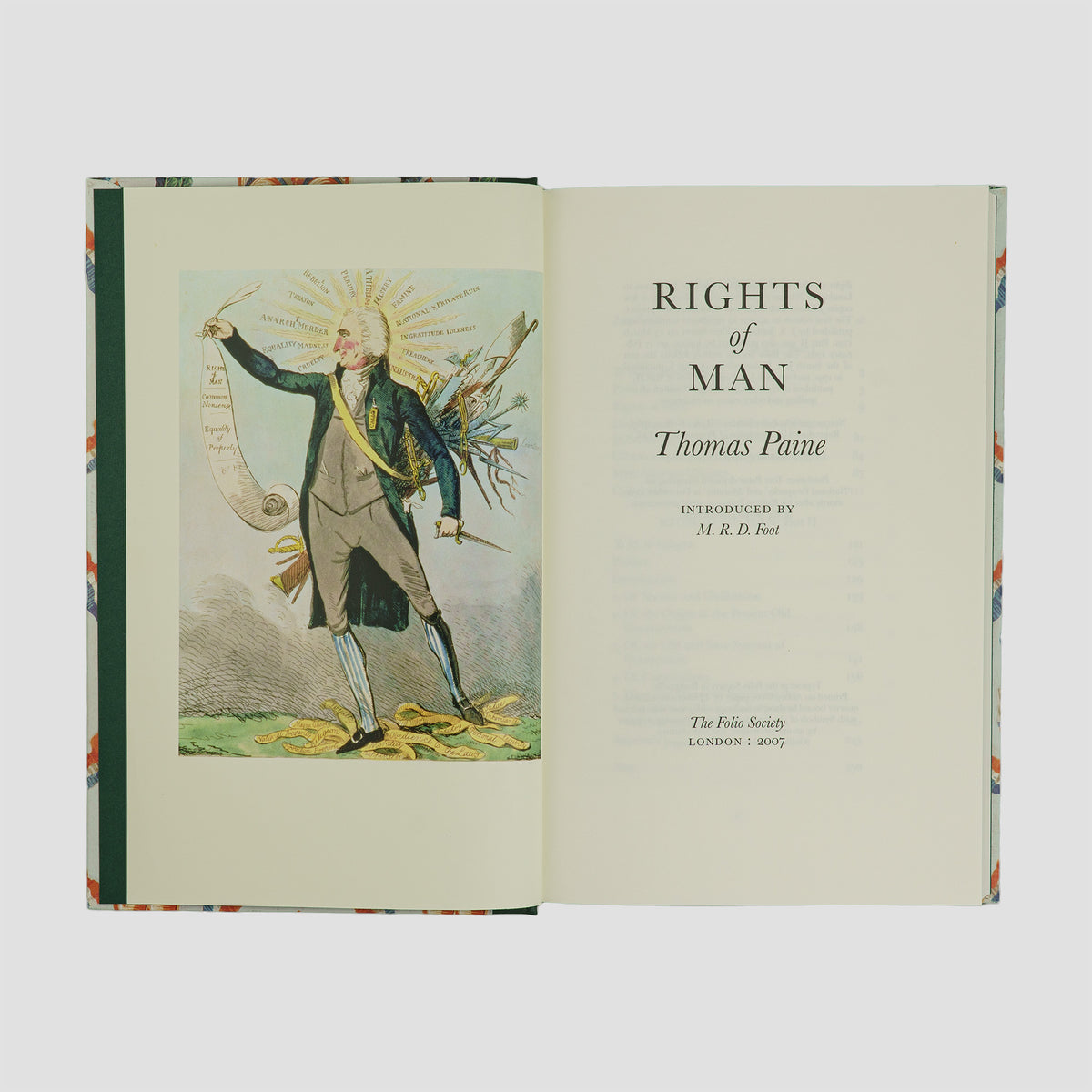 livro Rights of Man de Thomas Paine edição Folio Society 2007. Folha de rosto com ilustração.