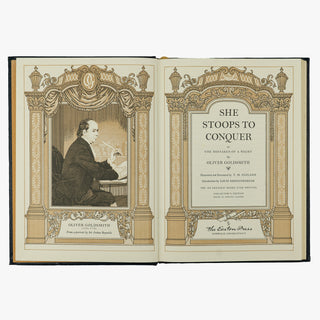 Oliver Goldsmith — She Stoops to Conquer (The Easton Press, 1978). Livro físico ilustrado. Encadernação de luxo - capa de couro, cortes dourados e fita de leitura em cetim.