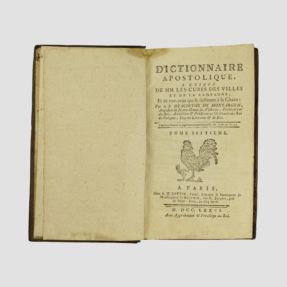 MONTARGON, Hyacinthe de (1705-1770). Dictionnaire apostolique… Tome VII (A. M. Lottin, l'aîné, Paris, 1776).