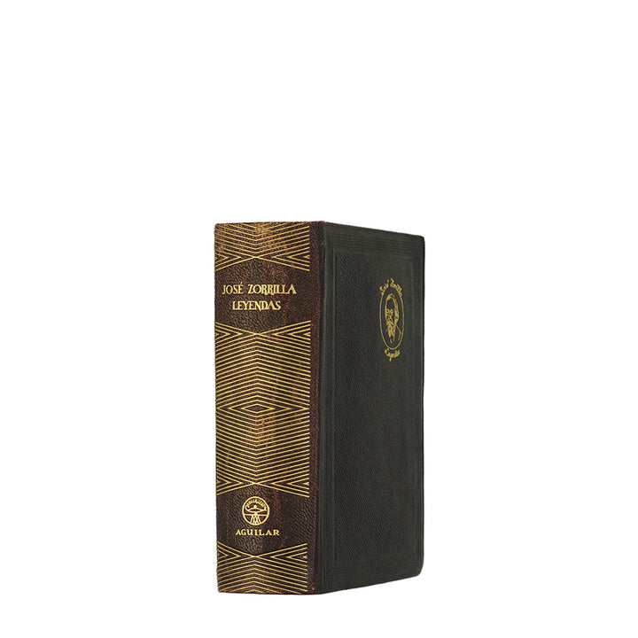 José Zorrilla — Leyendas (Aguilar, S. A. de Ediciones, 1951). Livro físico. Encadernação em couro com douração. Cortes tingidos ornamentados. 