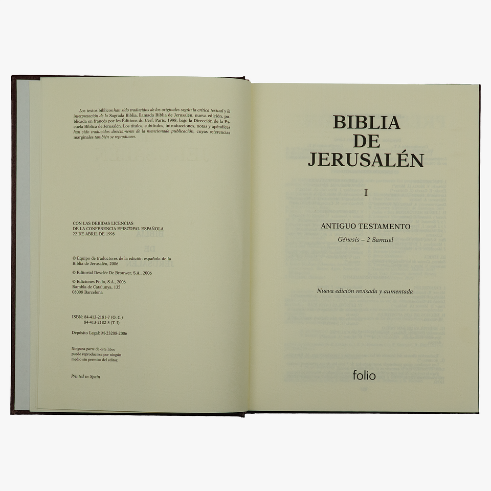 Biblia de Jerusalén (Editorial Desclée De Brouwer, S.A. / Ediciones Folio, S.A., Barcelona, 2006), 5 vols.