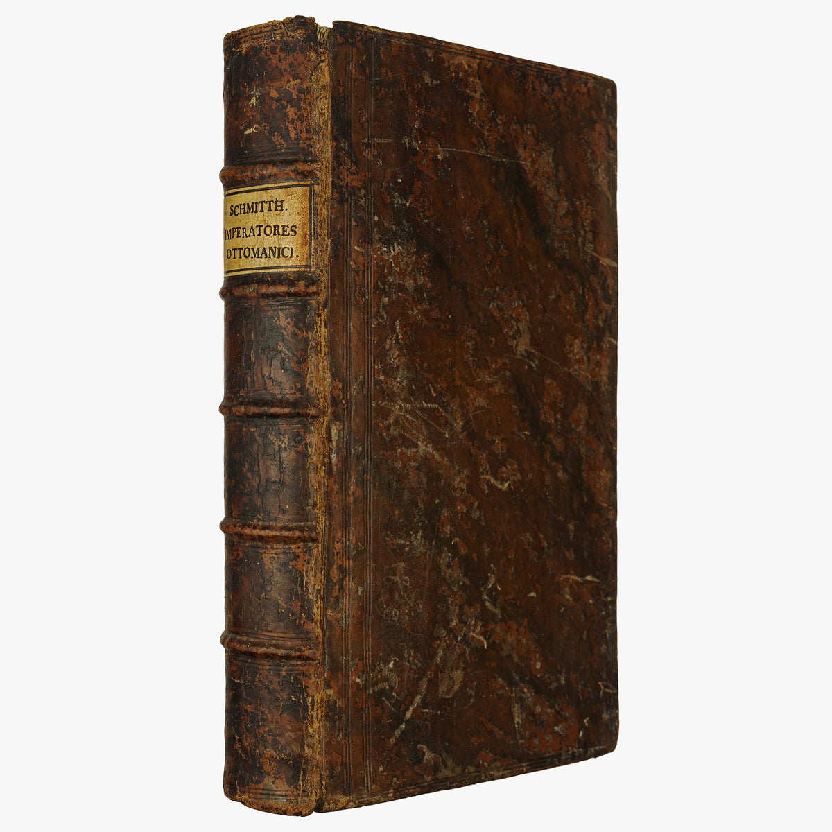 SCHMITTH, Nicolaus (Societate Jesu) [séc. XVIII]. Imperatores Ottomanici a capta Constantinopoli, cum epitome principum Turcarum (Typis Academicis Societatis Jesu, Tyrnaviae, 1760–1761), 2 tomos em 1 vol. Raríssimo.