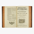 SCHMITTH, Nicolaus (Societate Jesu) [séc. XVIII]. Imperatores Ottomanici a capta Constantinopoli, cum epitome principum Turcarum (Typis Academicis Societatis Jesu, Tyrnaviae, 1760–1761), 2 tomos em 1 vol. Raríssimo.