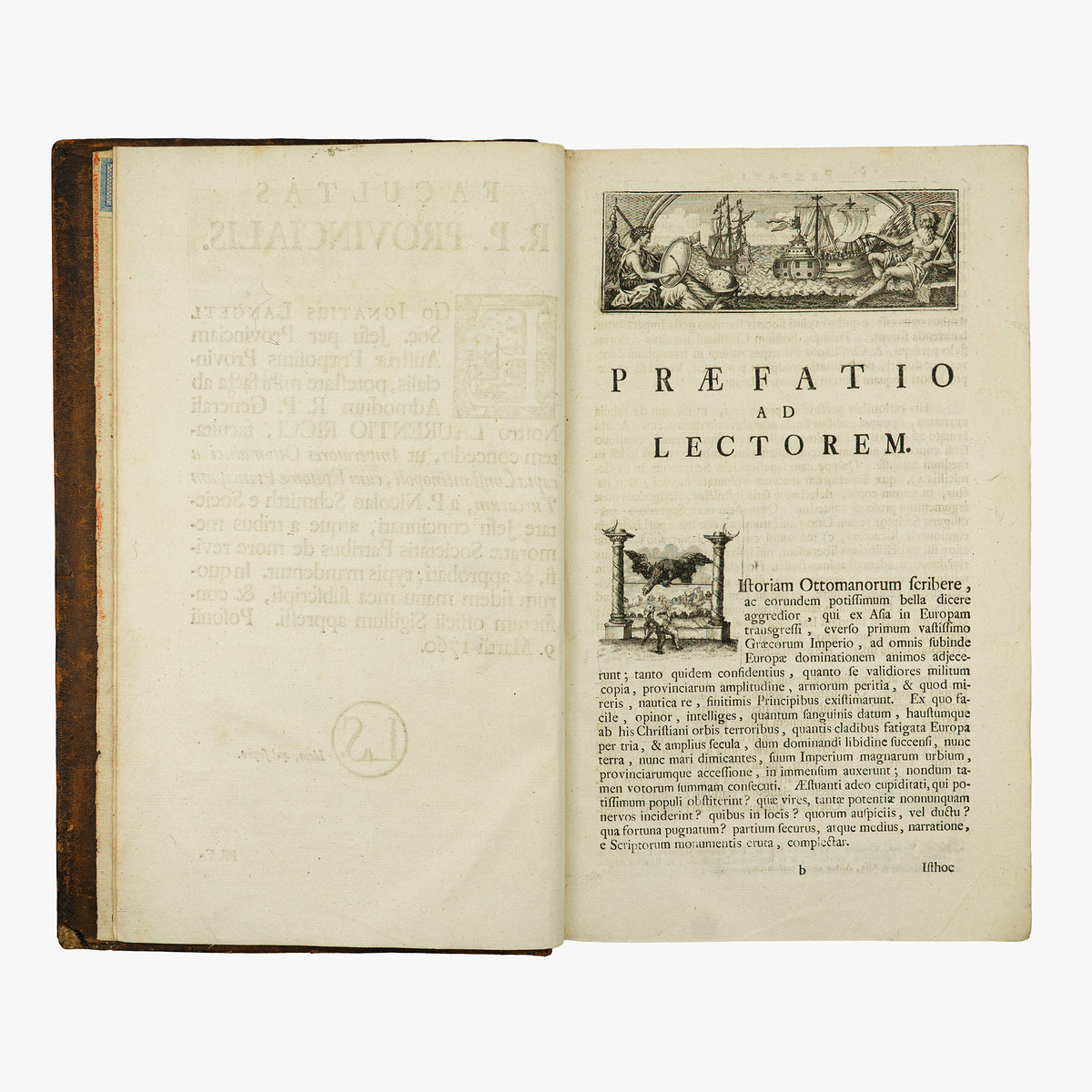 SCHMITTH, Nicolaus (Societate Jesu) [séc. XVIII]. Imperatores Ottomanici a capta Constantinopoli, cum epitome principum Turcarum (Typis Academicis Societatis Jesu, Tyrnaviae, 1760–1761), 2 tomos em 1 vol. Raríssimo.