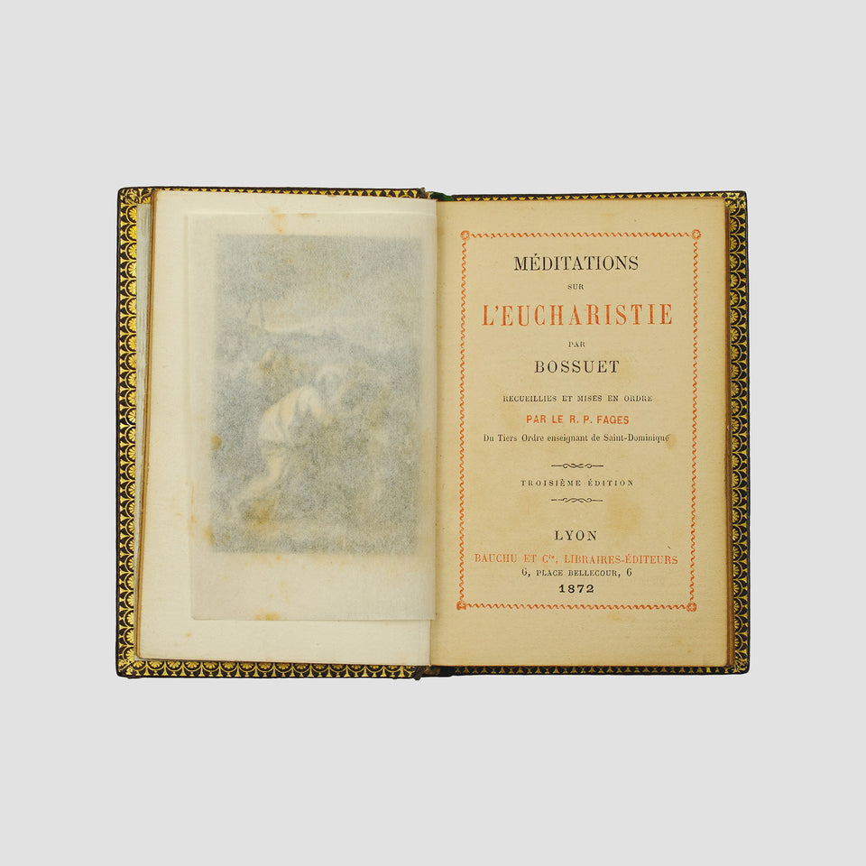 livro Méditations sur l’Eucharistie de Bossuet edição 1872 encadernação original em couro