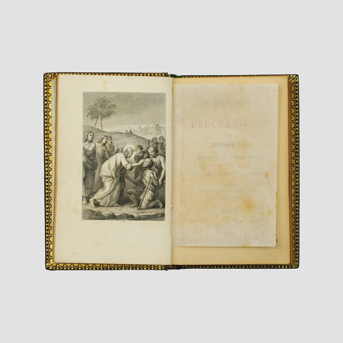 livro Méditations sur l’Eucharistie de Bossuet edição 1872 encadernação original em couro