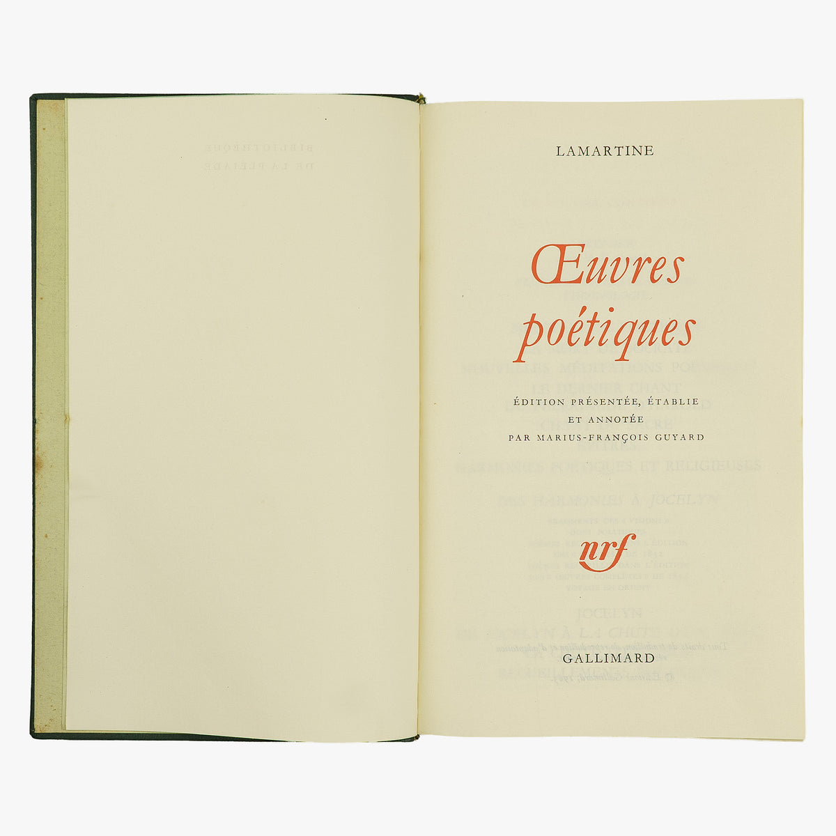 LAMARTINE, Alphonse de (1790–1869). Oeuvres poétiques (Éditions Gallimard, Paris, 1963).