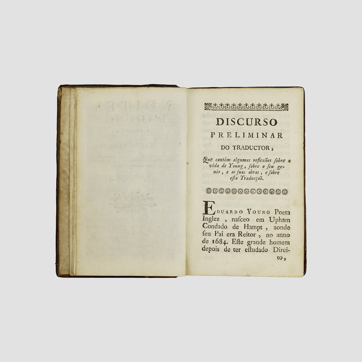 YOUNG, Edward (1683–1765). Noites d’Young (Typografia Rollandiana, Lisboa, 1785), 2 vols.