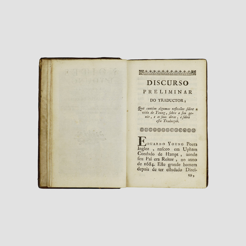 YOUNG, Edward (1683–1765). Noites d’Young (Typografia Rollandiana, Lisboa, 1785), 2 vols.