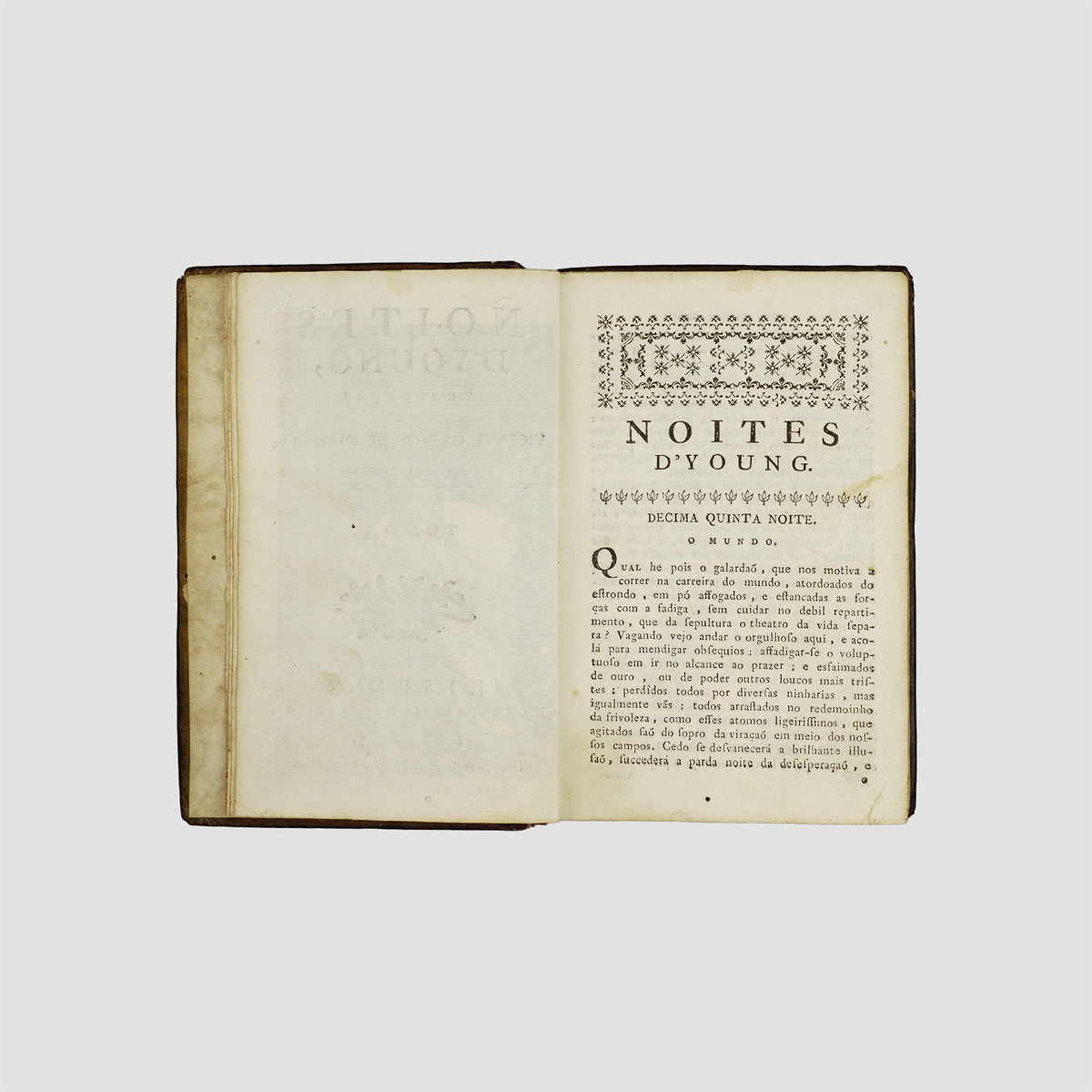 YOUNG, Edward (1683–1765). Noites d’Young (Typografia Rollandiana, Lisboa, 1785), 2 vols.