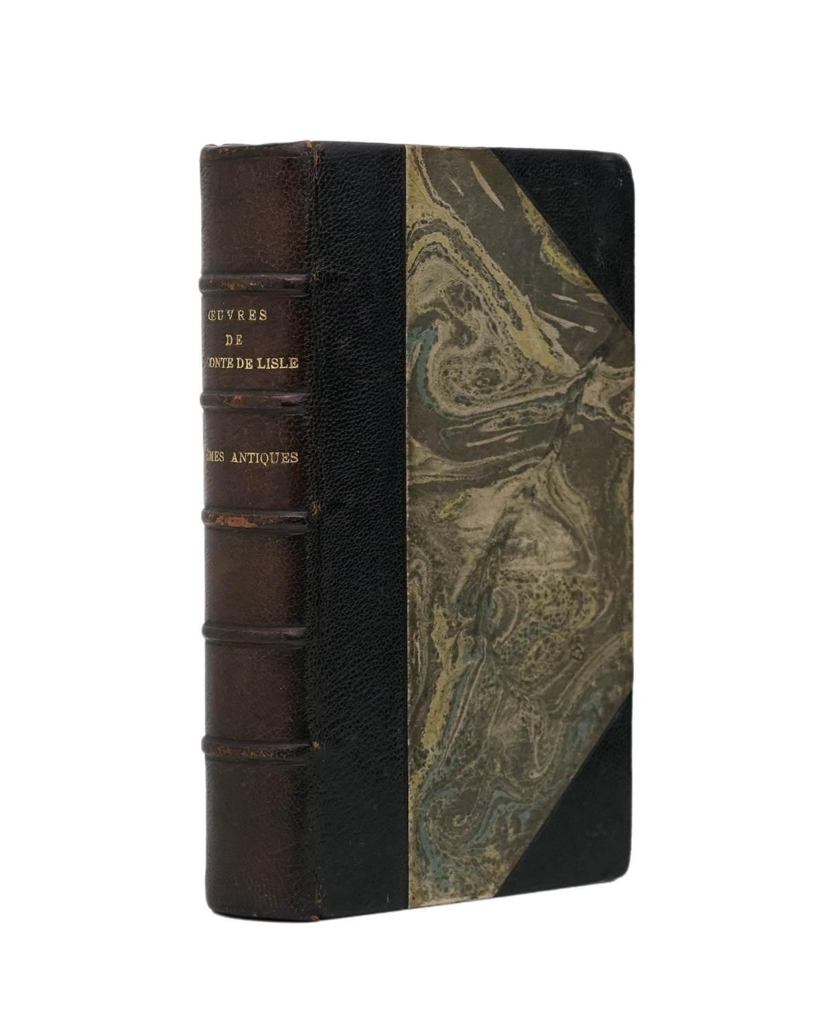 Oeuvres de Leconte de Lisle - Poèmes antiques (Alphonse Lemerre, c. 1910). Livro físico. Encadernação em meio couro com douração.