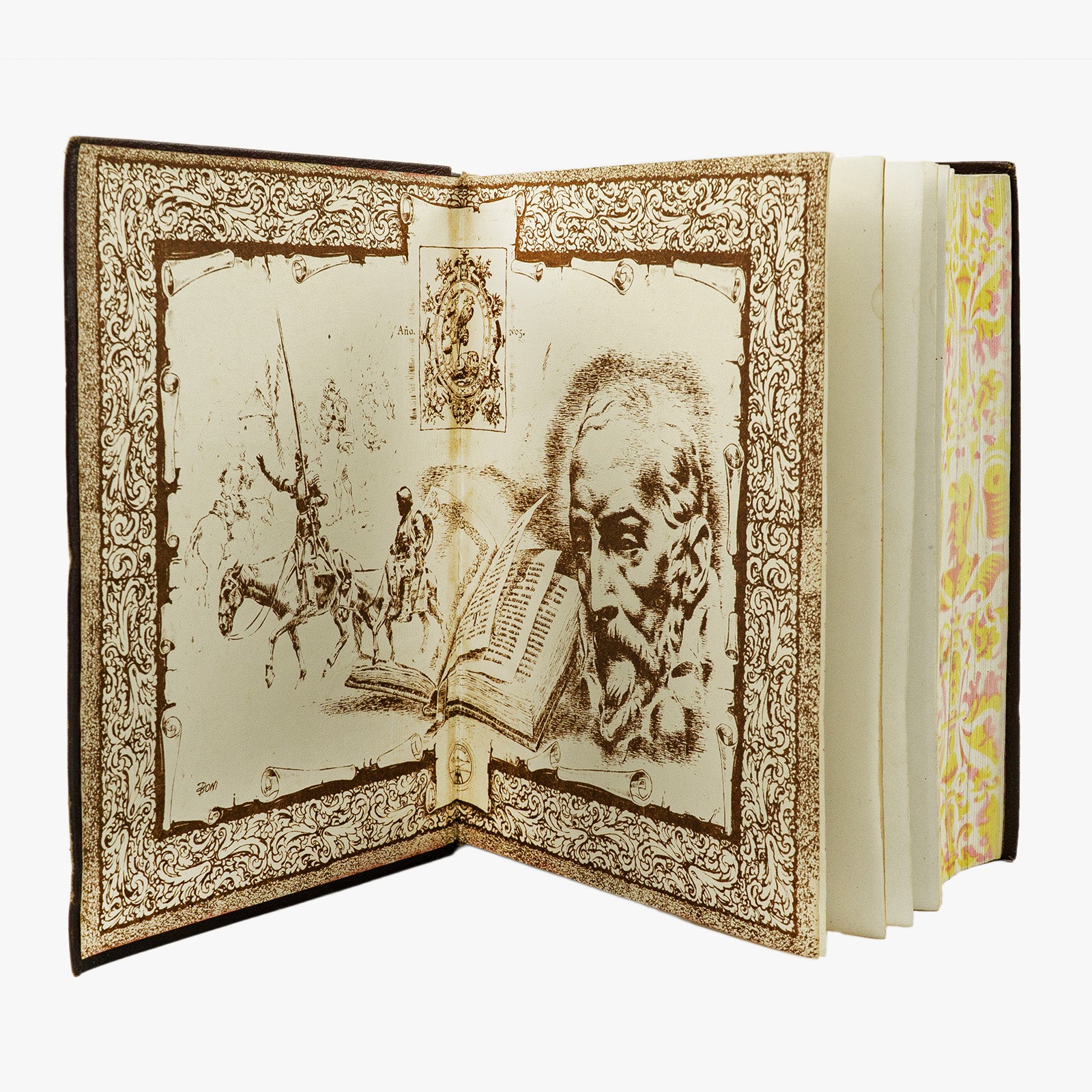 Miguel de Cervantes Saavedra — Obras completas (M. Aguilar, 1943). Livro físico. 1ª (primeira) edição com encadernação editorial em couro com douração.