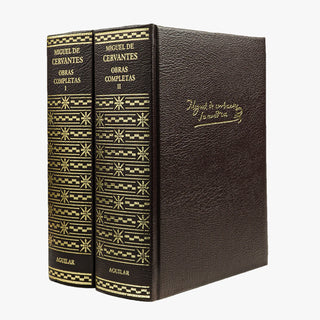 Miguel de Cervantes — Obras completas (Aguilar, 2003), 2 volumes. Encadernação editorial com douração. Livros físicos.
