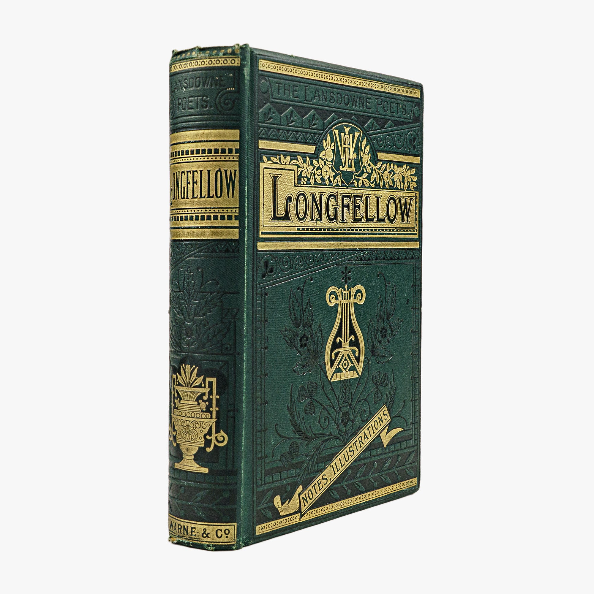 Longfellow — The Poetical Works (Frederick Warne and Co., c. 1880). Livro físico, edição vitoriana. Encadernação editorial com douração.