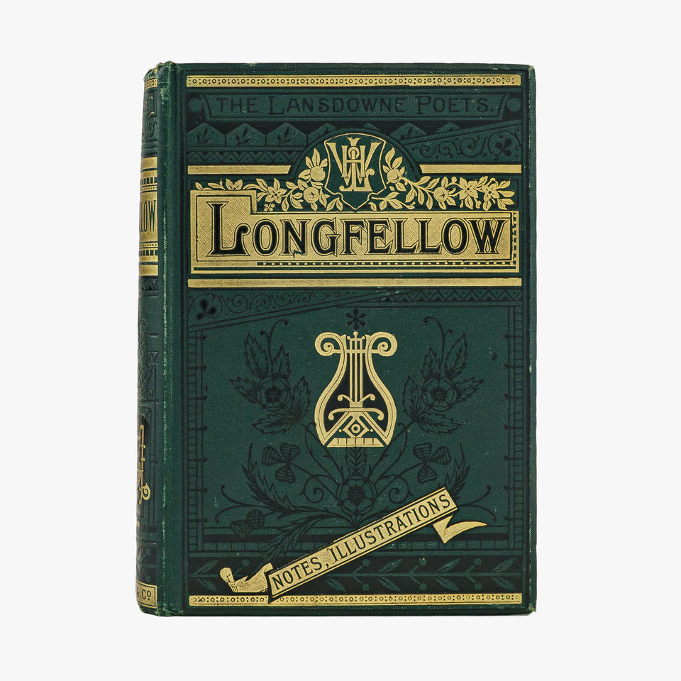 Longfellow — The Poetical Works (Frederick Warne and Co., c. 1880). Livro físico, edição vitoriana. Encadernação editorial com douração.